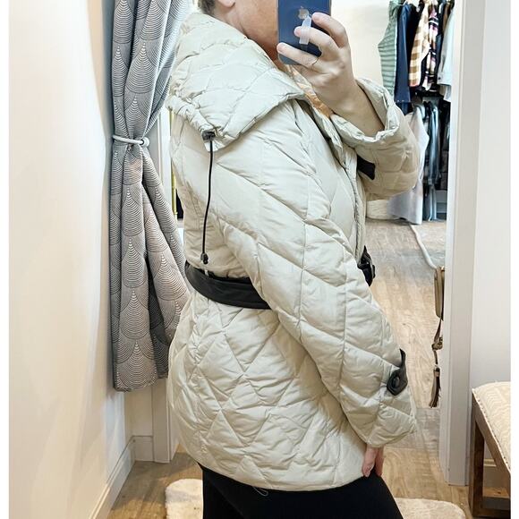 Max Mara Quilted Down Oversized Collar Belted Puffer Coat Jacket Cream 6 - Picture 2 of 11